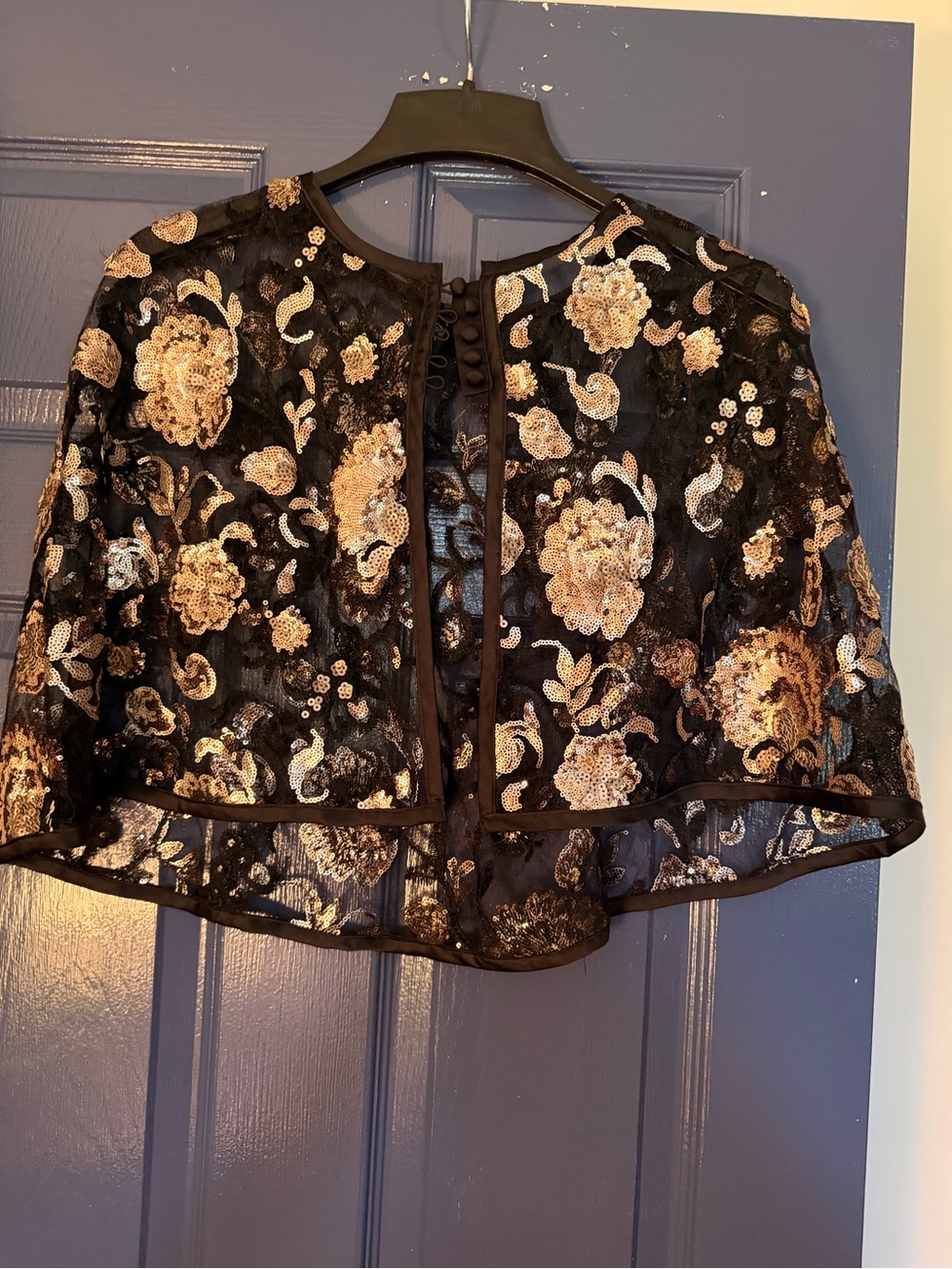 Peek & Beau Black Sequin Floral Cape Jacket - Women's Evening Overlay M/L